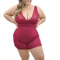 Pijama Short Doll Plus Size em Liganete com Renda Vi Lingerie .