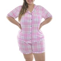 Pijama Short Doll Plus Size Feminino Americano Xadrez Victory