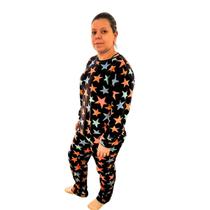 Pijama soft inverno Estrela adulto feminino manga longa top