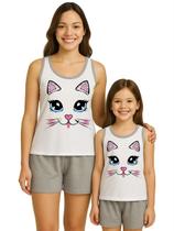 Pijama Tal Mãe Tal Filha Gatinha Kit Adulto e Infantil