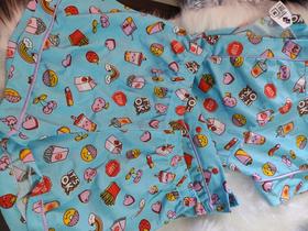 Pijama Tamanho M, com mangas, estampado azul