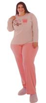 Pijama Tradicional Canelado Plus Size Comprido Feminino Blusa Manga Longa E Calça