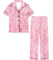 Pijama Umeyda Silk Satin para mulheres e meninas rosa leopardo