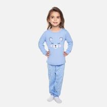 Pijama Urso Azul Blusa Manga Longa e Calça Meia Malha Infantil Menina Have Fun 29587