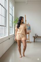 Pijama Velour Listras Laranja Algodão