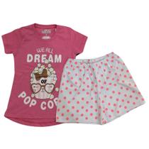Pijama Verão Bubby's Fem Infantil Rosa e Branco