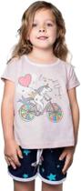 Pijama Verão Feminino Infantil Unicórnio M, branco com short azul Pijama Verão Feminino Infantil Unicórnio M, branco com short azul