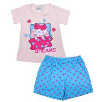 Pijama Verão Menina Estampado Gatinha Corações