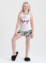 Pijama Verão Menina Infantil Natural Regata e Shorts Vaquinha