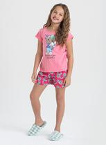 Pijama Verão Menina Infantil Rosa Blusa e Shorts Coelinha Sonhos