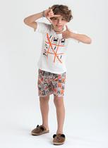Pijama Verão Menino Infantil Natural Camiseta e Bermuda Jogo dos Bichos