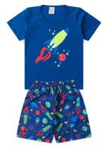 Pijama Verão Menino Infantil Royal Camiseta e Bermuda Foguete