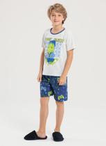 Pijama Verão Menino Mescla Camiseta Brilha no Escuro e Bermuda Jacaré Game Over