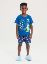 Pijama Verão Menino Royal Camiseta Brilha no Escuro e Bermuda Dino Dorminhoco
