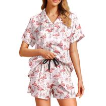 Pijama WELLINZER Flamingo Satin Silk para mulheres tamanho XL Pijama WELLINZER Flamingo Satin Silk para mulheres tamanho XL