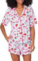 Pijama Yiulangde Silk Heart para mulheres, cetim, 2 peças, rosa Pijama Yiulangde Silk Heart para mulheres, cetim, 2 peças, rosa