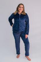 Pijama Ziper de Inverno Feminino em Fleece Marinho