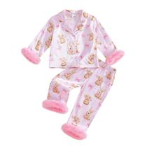Pijamas Afunbaby Toddler Girl de cetim de mangas compridas com coelho de 2 a 3 anos