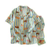 Pijamas Com Estampa De Cachorro Listrado Kawaii Moda Y2K Com Gola Para Mulheres Verão Confortável