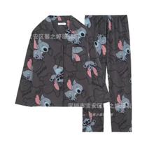 Pijamas De Algodão Falso Kawaii Disney Stitch Com Mangas Longas Para Primavera, Outono E Inverno, Pijamas De Algodão Falso Kawaii Disney Stitch Com Mangas Longas Para Primavera, Outono E Inverno,