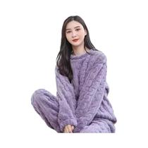 Pijamas De Flanela Grossa Para Mulheres plus Size, Manga Longa, Listrado Preto, Roupas De Inverno E