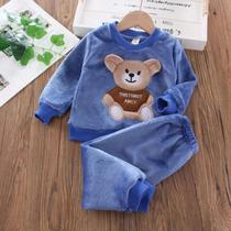 Pijamas De Flanela Para Bebês Meninas E Meninos Com Estampa De Urso Cartoon, Conjuntos De Roupas De