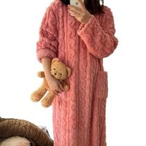 Pijamas De Inverno Em Flanela Para Mulheres plus Size, Roupão De Veludo Coral Listrado De Manga