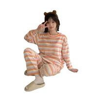 Pijamas De Inverno Femininos Em Plush Coral Com Combinação De Cores, Conjunto Casual Elegante Pijamas De Inverno Femininos Em Plush Coral Com Combinação De Cores, Conjunto Casual Elegante