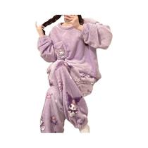 Pijamas De Inverno Para Meninas Com Estampa De Gato KT Em Flanela Coral, Confortáveis E Quentes Para