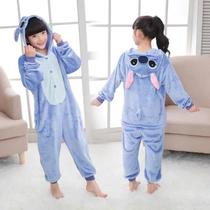 Pijamas De Pelúcia Infantil Disney Lilo Stitch Kigurumi Onesies Roupas Quentes De Inverno Para