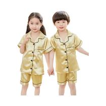 Pijamas De Seda Satin Rosa Para Crianças Conjunto Curto Para Meninos E Meninas De 1 a 14 Anos Roupas