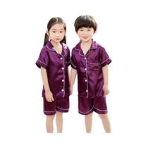 Pijamas De Seda Satinada Rosa Para Crianças, Conjunto Curto Para Meninos E Meninas, De 2 a 14 Anos,
