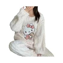 Pijamas De Veludo Coral Hellokitty Para Mulheres, Calças De Flanela Grossas, Presente De