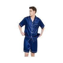 Pijamas De Verão Masculinos Em Seda Gelada, Conjunto De Roupas Casuais Finas Com Manga Curta