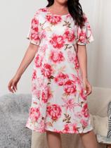 Pijamas Elegantes De Manga Curta Com Estampa Floral Para Mulheres Em Tamanho Grande, Roupa De Casa,