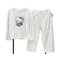 Pijamas Femininos De Veludo Coral Hello Kitty, Outono Inverno, Calças De Flanela Espessas