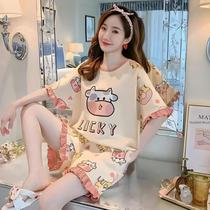 Pijamas Femininos De Verão Em Dois Peças Com Manga Curta, Ajuste Solto, Confortáveis Para Uso Em Pijamas Femininos De Verão Em Dois Peças Com Manga Curta, Ajuste Solto, Confortáveis Para Uso Em