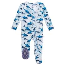 Pijamas Footie Posh Peanut para Recém-Nascido com Luvas Dobráveis - Modelo Sharks