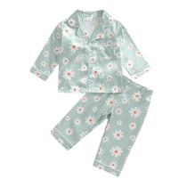 Pijamas Fsadfeas Kids Baby Girl com estampa floral de cetim de 1 a 5 anos Pijamas Fsadfeas Kids Baby Girl com estampa floral de cetim de 1 a 5 anos