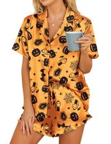 Pijamas HOTOUCH Matching Halloween Satin Sleep Set para mulheres Pijamas HOTOUCH Matching Halloween Satin Sleep Set para mulheres
