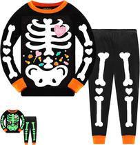 Pijamas infantis Toria Skeleton de algodão que brilha no escuro para meninas 1-12T