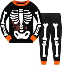Pijamas infantis Toria Skeleton de algodão que brilha no escuro para meninos 1-7T