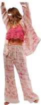 Pijamas LILTWIST Pink Silk Western Cowgirl Satin, 2 peças femininas