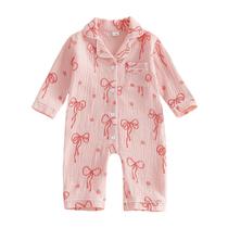 Pijamas mlpeerw Baby Girl Newborn, macacão com laço de manga comprida