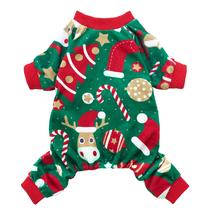 Pijamas para perro Fitwarm Navidad de terciopelo pequeño rojo y verde