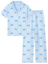 Pijamas Schbbbta Girls de algodão de mangas curtas azuis 9-10 anos