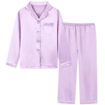 Pijamas Schbbbta Girls, seda acetinada, manga comprida, 2 peças de lavanda 5-6Y Pijamas Schbbbta Girls, seda acetinada, manga comprida, 2 peças de lavanda 5-6Y