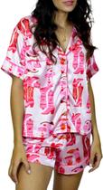 Pijamas Yiulangde Cowboy Boot para mulheres, lindos shorts preppy de seda, cetim, estampados no Y2k, conjuntos de camisas de pijama com botões