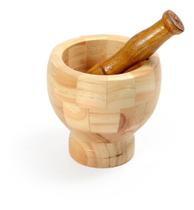 Pilão Bambu Com Socador Madeira Alho Temperos Condimentos