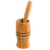 Pilão com Socador para Alho Madeira - Conjunto Pilao 12x7cm com Bastão - Amassador Temperos - Caipirinha - PANAMI